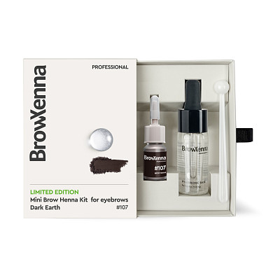 MINI Brow Henna Kit with Hyaluronic Mixing Base Included Limited edition #107 Dark Earth , BrowXenna